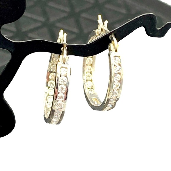 STERLING silver cubic zirconia pierced hoop earrings - Picture 4 of 7